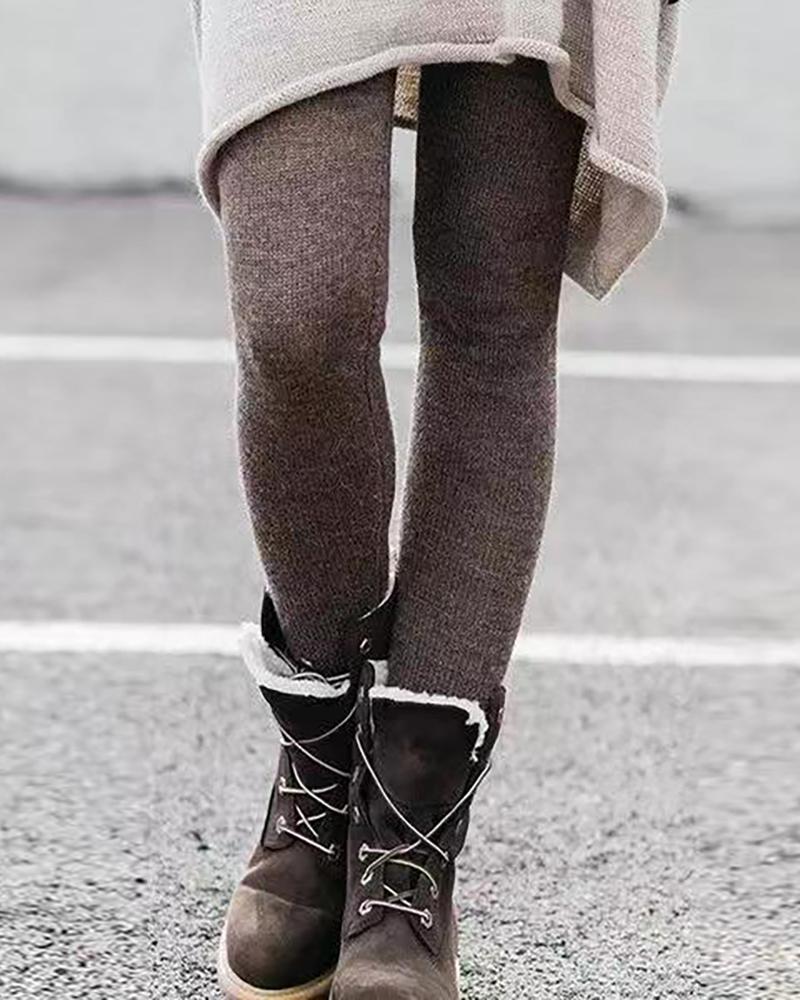 

Plain High Waist Knit Skinny Leggings, Brown