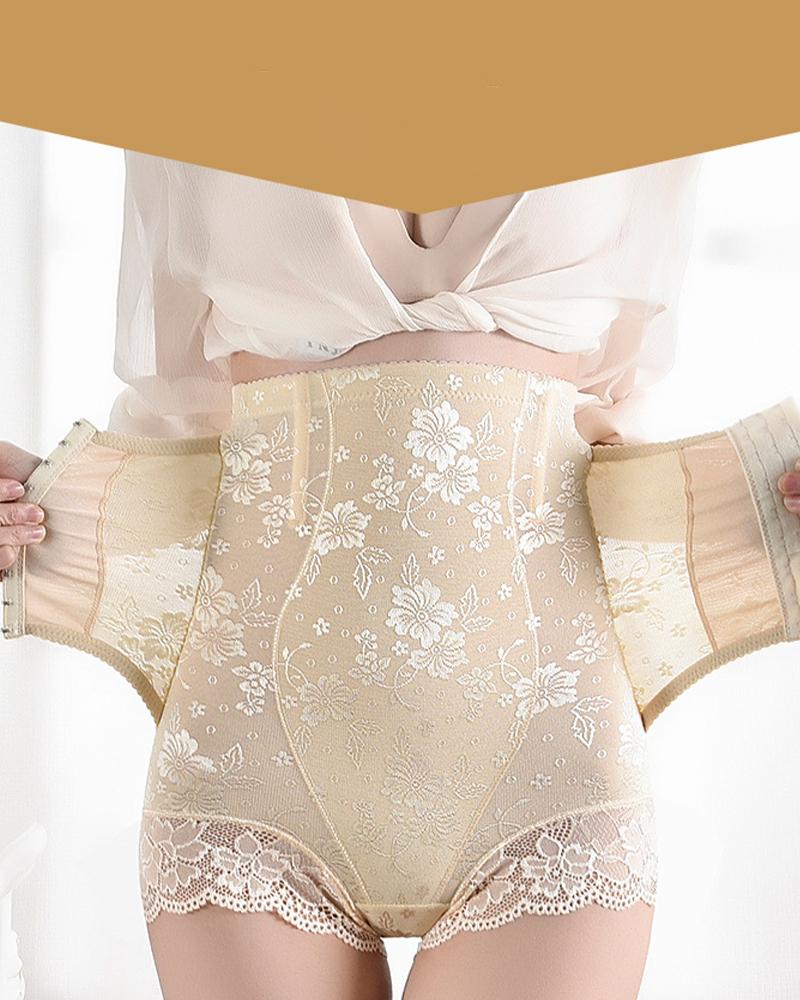 

Solid Lace Patchwork Skinny High Waist Corset, Nude