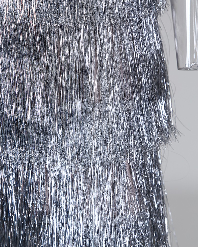 glitter cold shoulder tassel dress