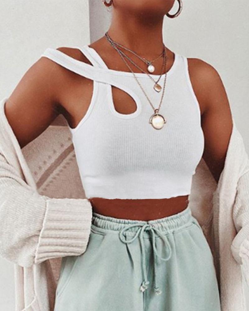 

Ribbed Cut Out Crop Tank, White