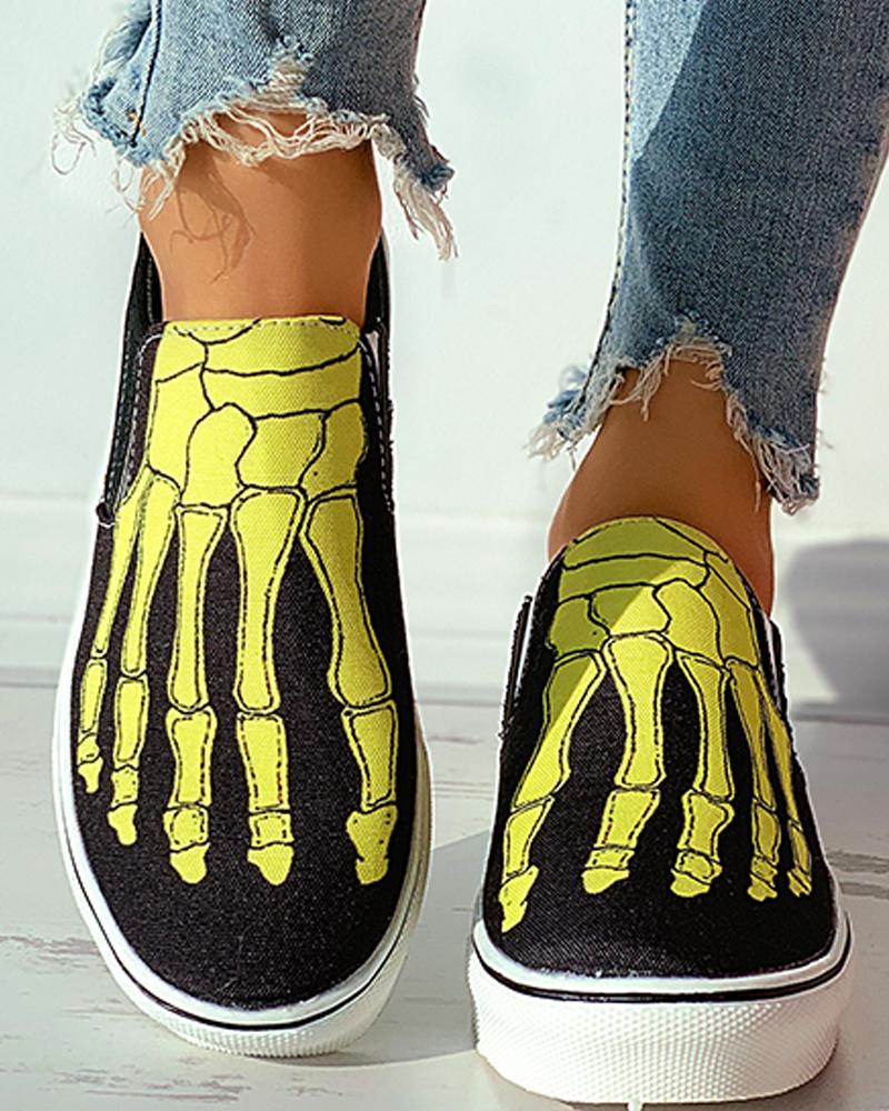 

Skeleton Print Close Toe Casual Shoes, Yellow