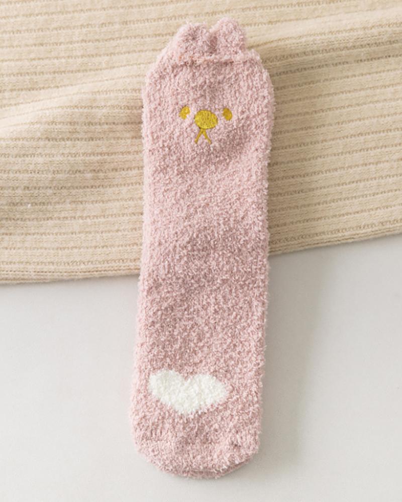 

1Pair Cat Paw Heart Print Fuzzy Socks, Pink