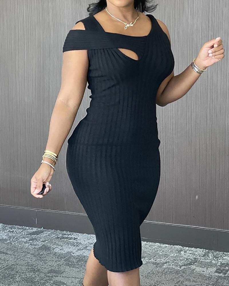 

Asymmetrical Neck Cutout Front Thick Strap Midi Dress, Black