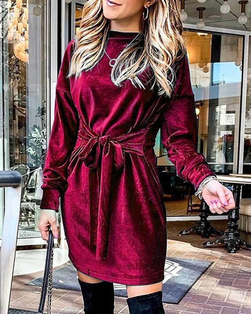 

Plain Long Sleeve Sweatshirt Women Dress, Wine red