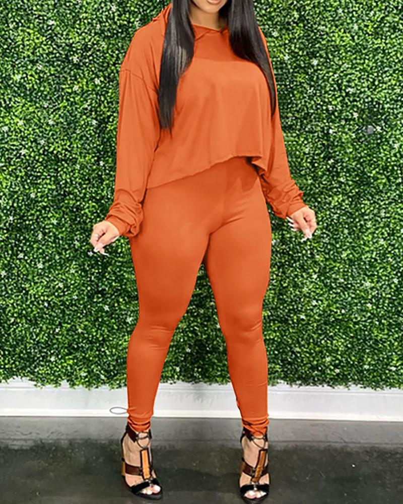 

Long Sleeve Hooded Women Top & Pants Set, Orange