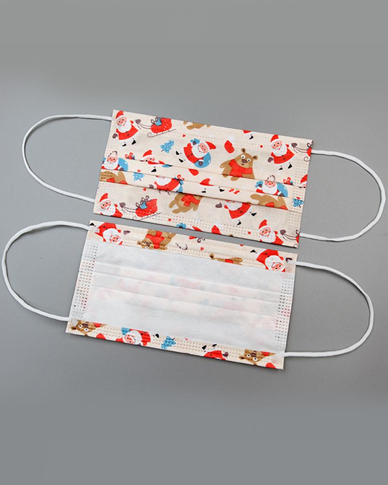 

Set Christmas Print Disposable Face Mask, White