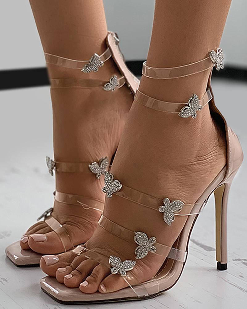 

Clear Perspex Butterfly Pattern Stiletto Heel, Apricot