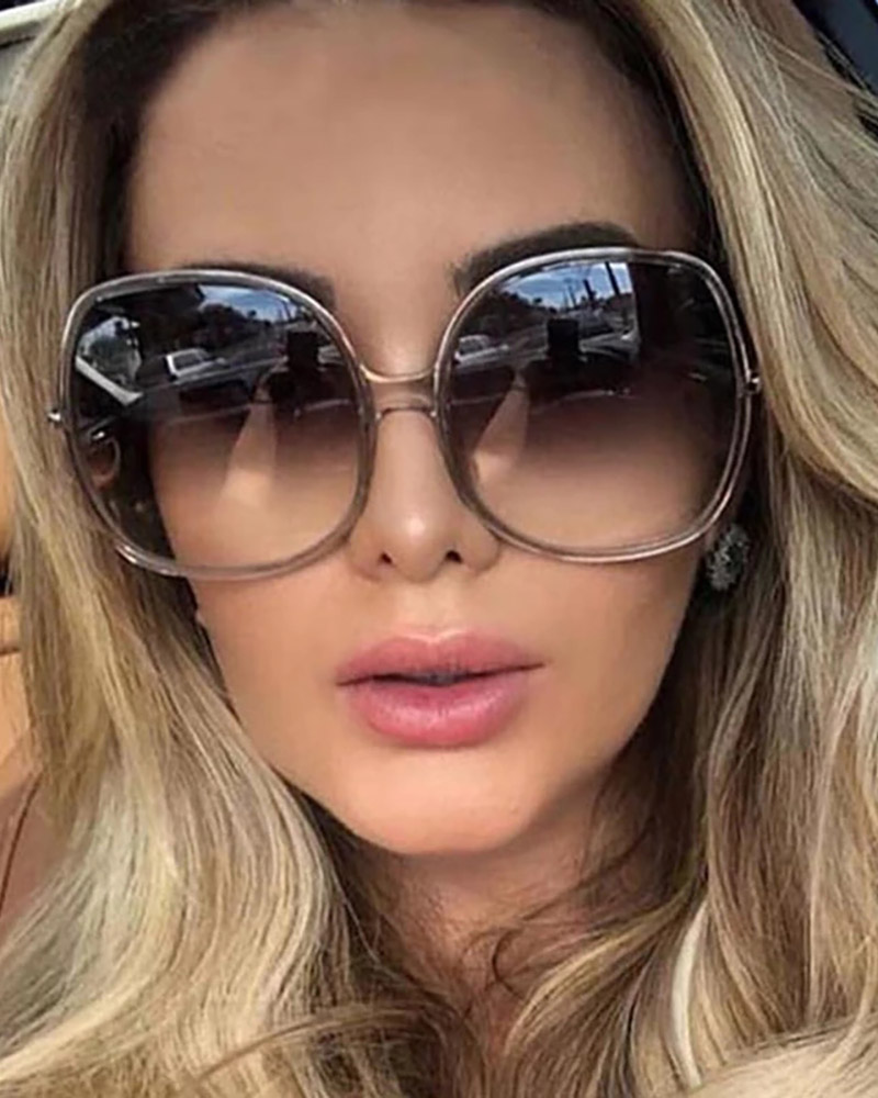 

1Pair Round Frame Oversized Ombre Lens Sunglasses, Coffee