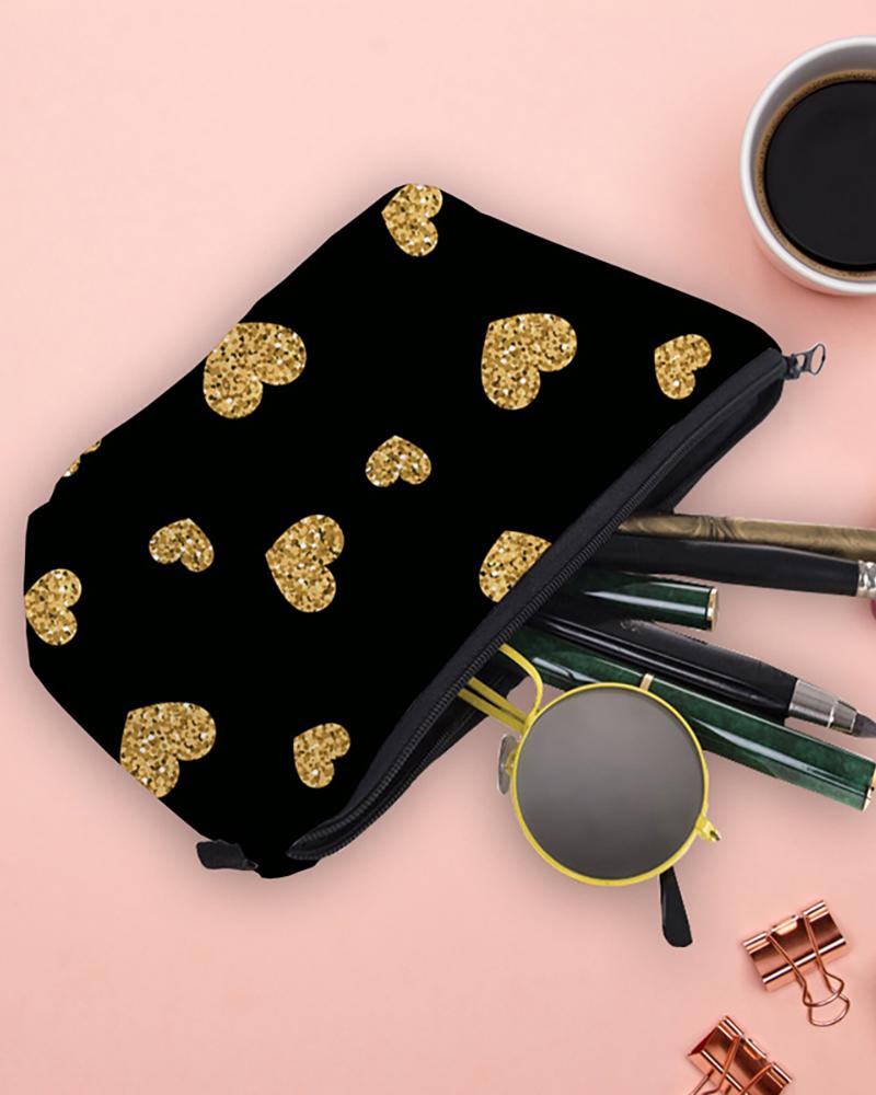 

Sequins Heart Pattern Makeup Bag, Black