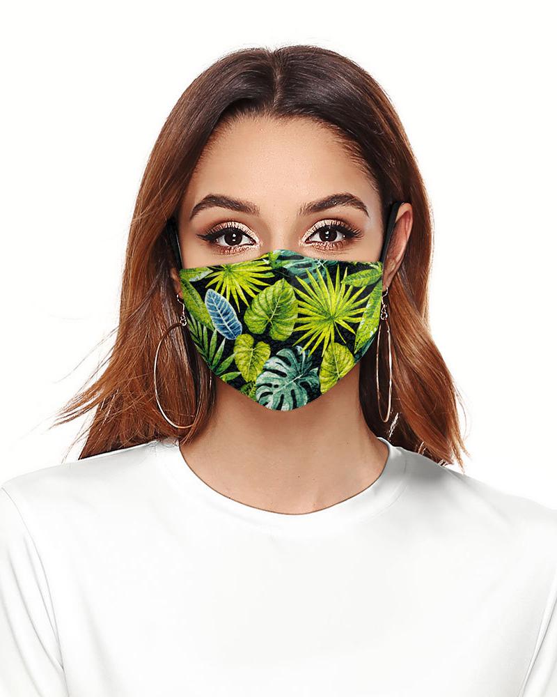 

Sunflower Leaf Print Breathable Face Mask, Green