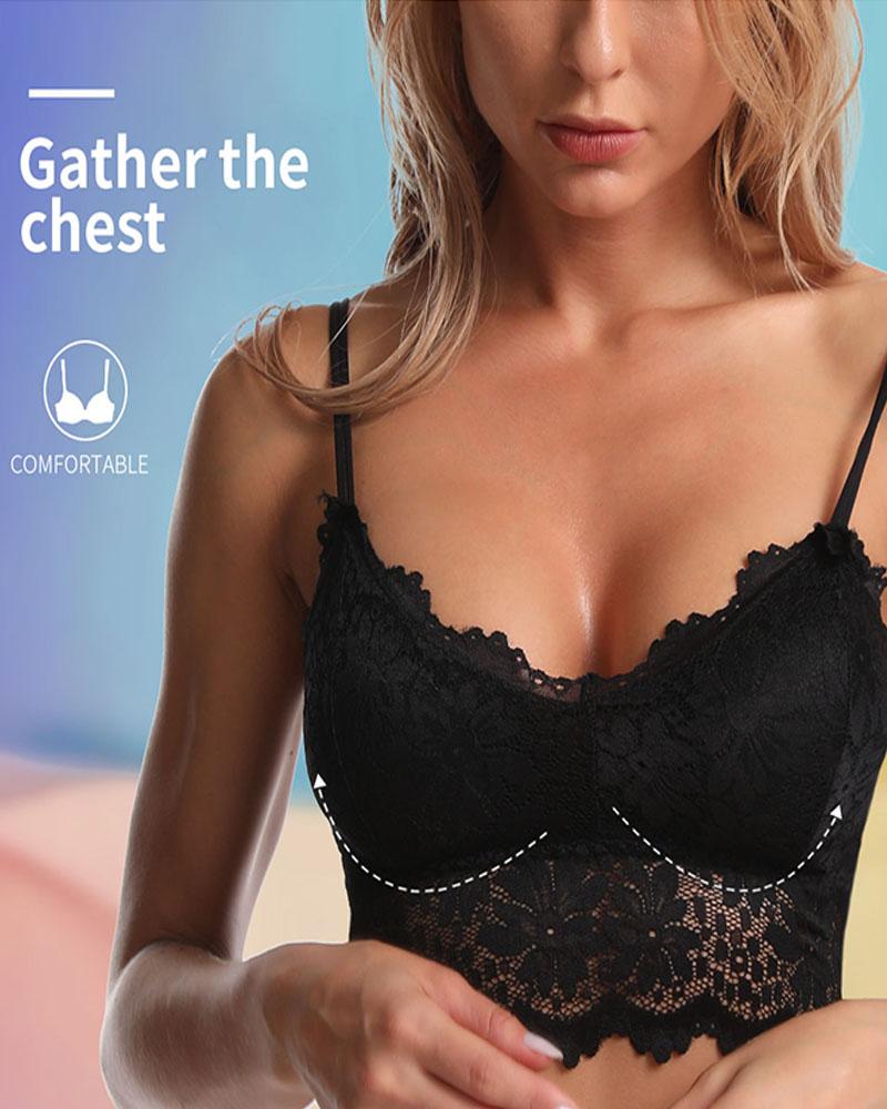 

Lace Bra Top Push up Lingerie Wireless Bralette Strapless Wrapped Chest Underwear Femme Crop Tank, Black