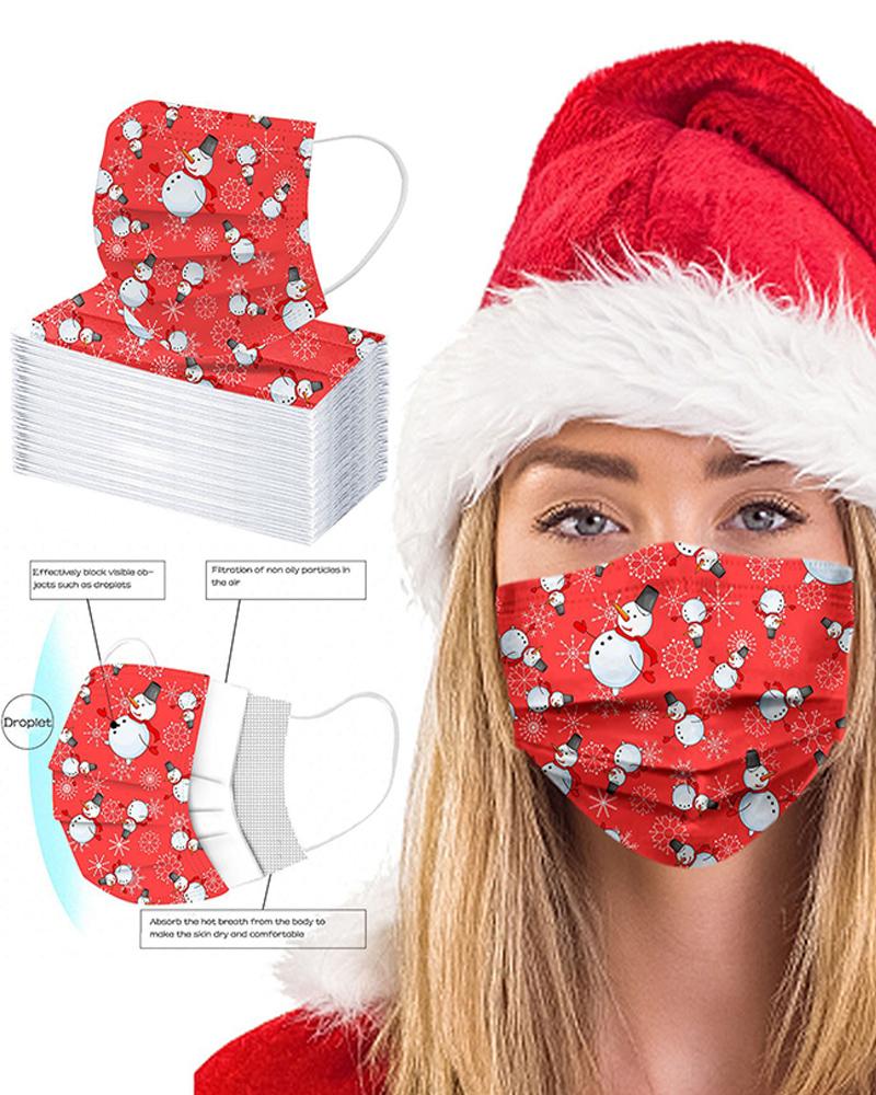 

5PCS/Set Christmas Print Disposable Face Mask, Style1