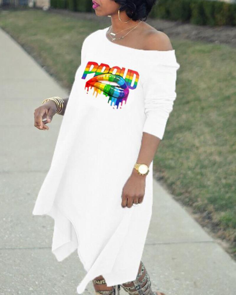 

One Shoulder Long Sleeve Dress, White