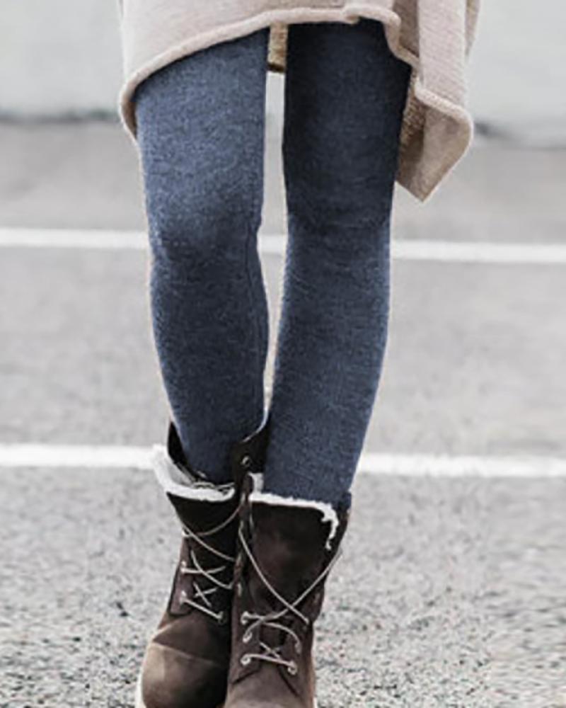 

Plain High Waist Knit Skinny Leggings, Blue