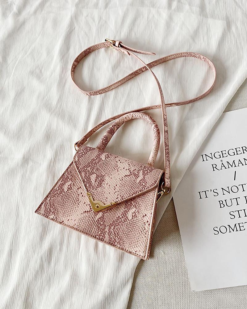 

Snakeskin Lock Satchel Bag, Pink