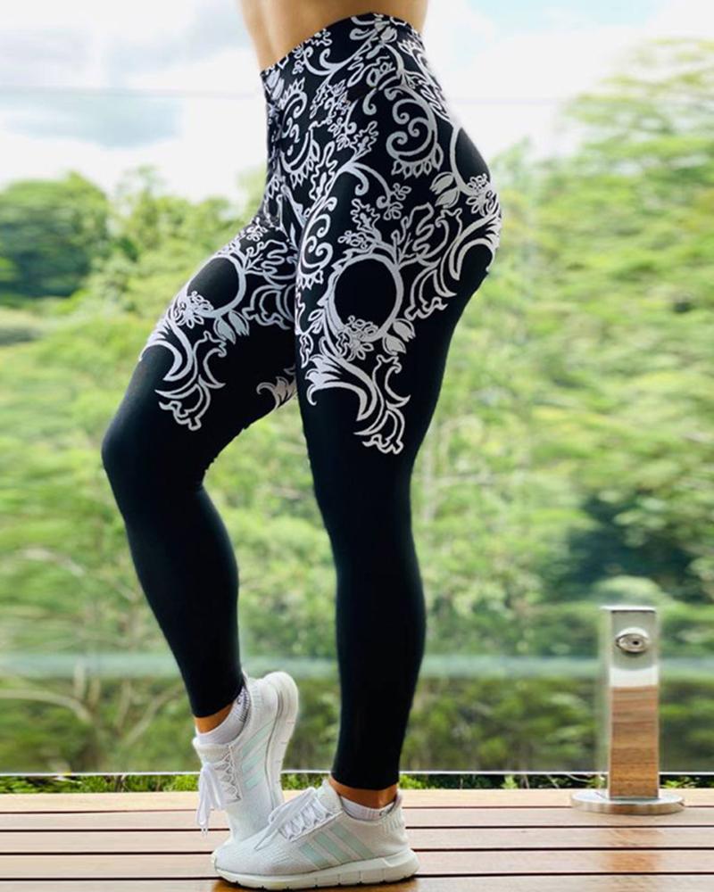 

Splicing Abstract Tie-dye Pattern Skinny Yoga Pants, Style2