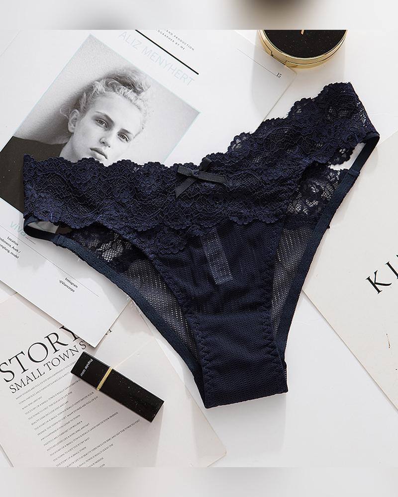 

Solid Lace Bowknot Panties, Purplish blue