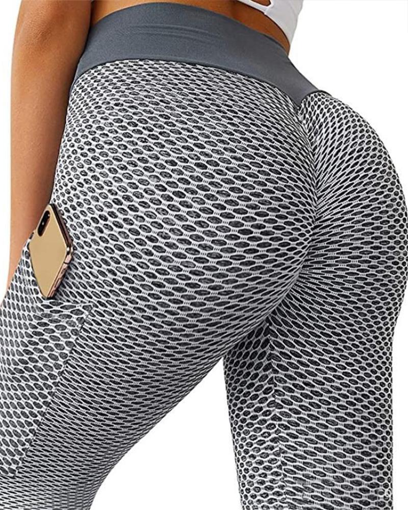 

Solid Fishnet Skinny High Elastic Yoga Pants, Gray