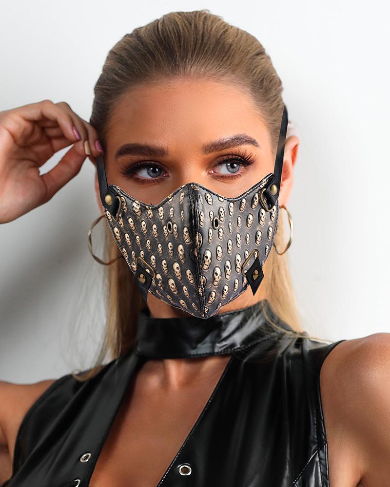 

Skull Pattern Spike Skull Punk Leather Motorcycle Biker Face Mask, Silver