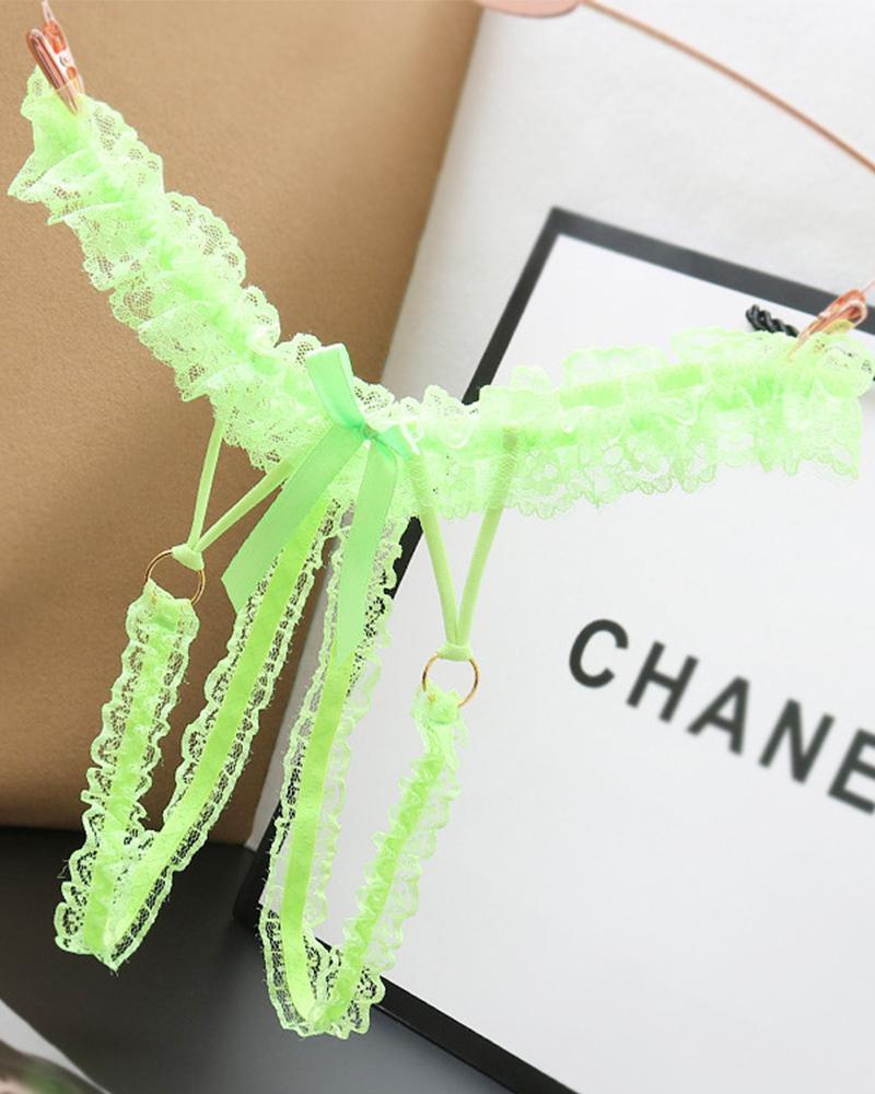 

Solid Lace Skinny T-string Panties, Green
