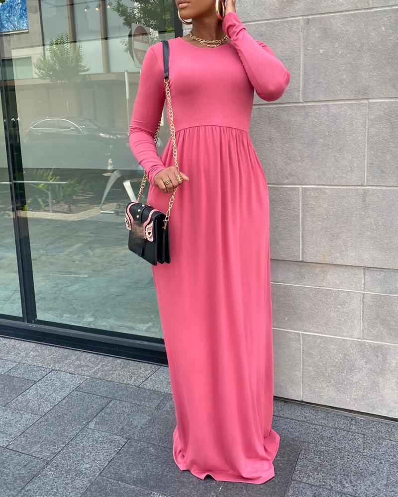 

Plain Long Sleeve Maxi Dress, Hot pink