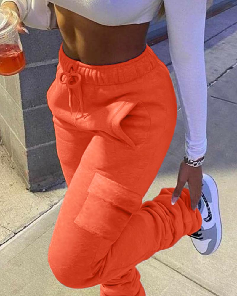 

Pocket Design Drawstring Fold Sweatpants, Orange