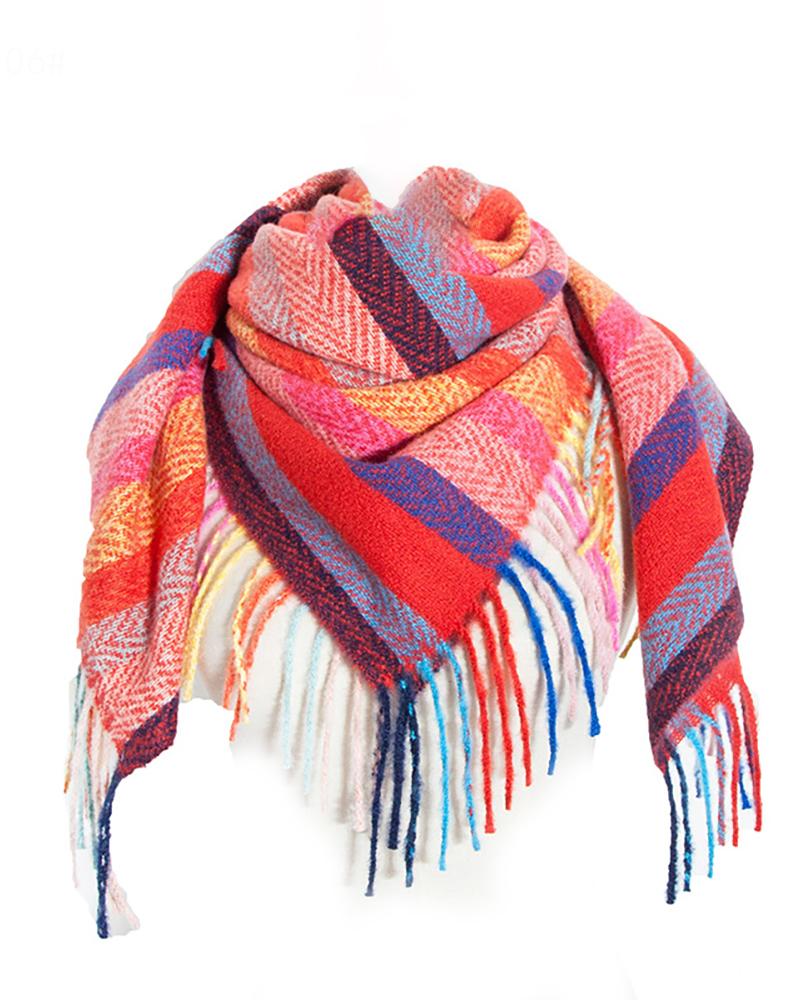 

Striped Colorblock Tassel Design Scarf, Style6