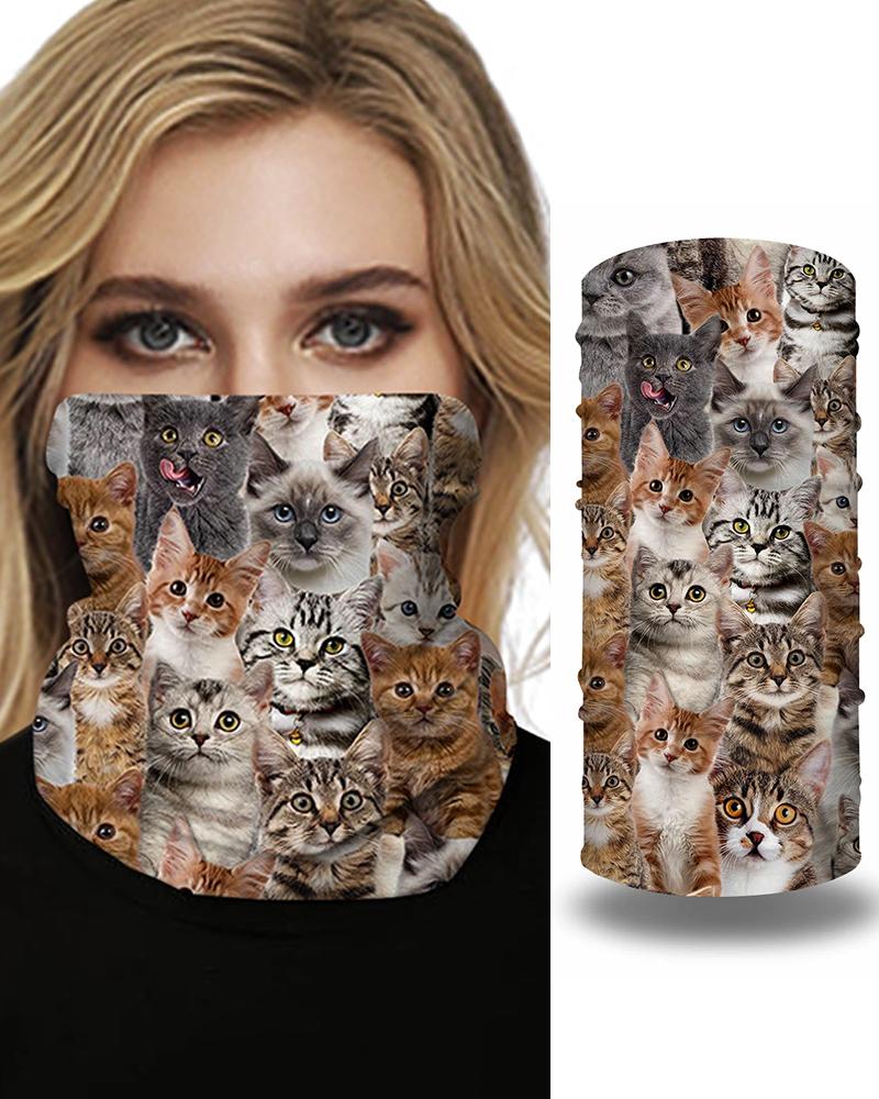 

Cat Print Breathable Face Bandana Magic Scarf Headwrap Balaclava, Multicolor