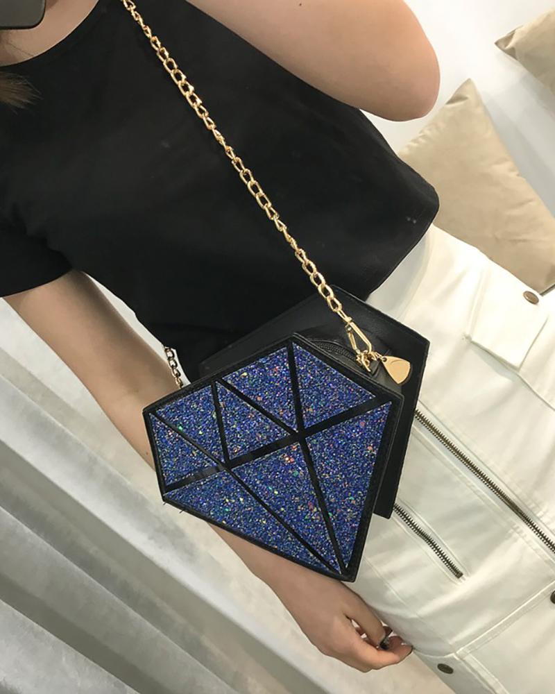 

Diamond Shaped Glitter Chain Crossbody Bag, Dark blue
