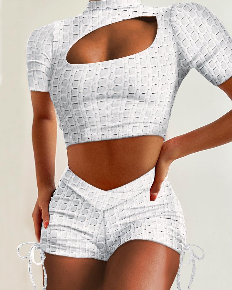 

Bubble Texture Cutout Top & Shorts Set, White