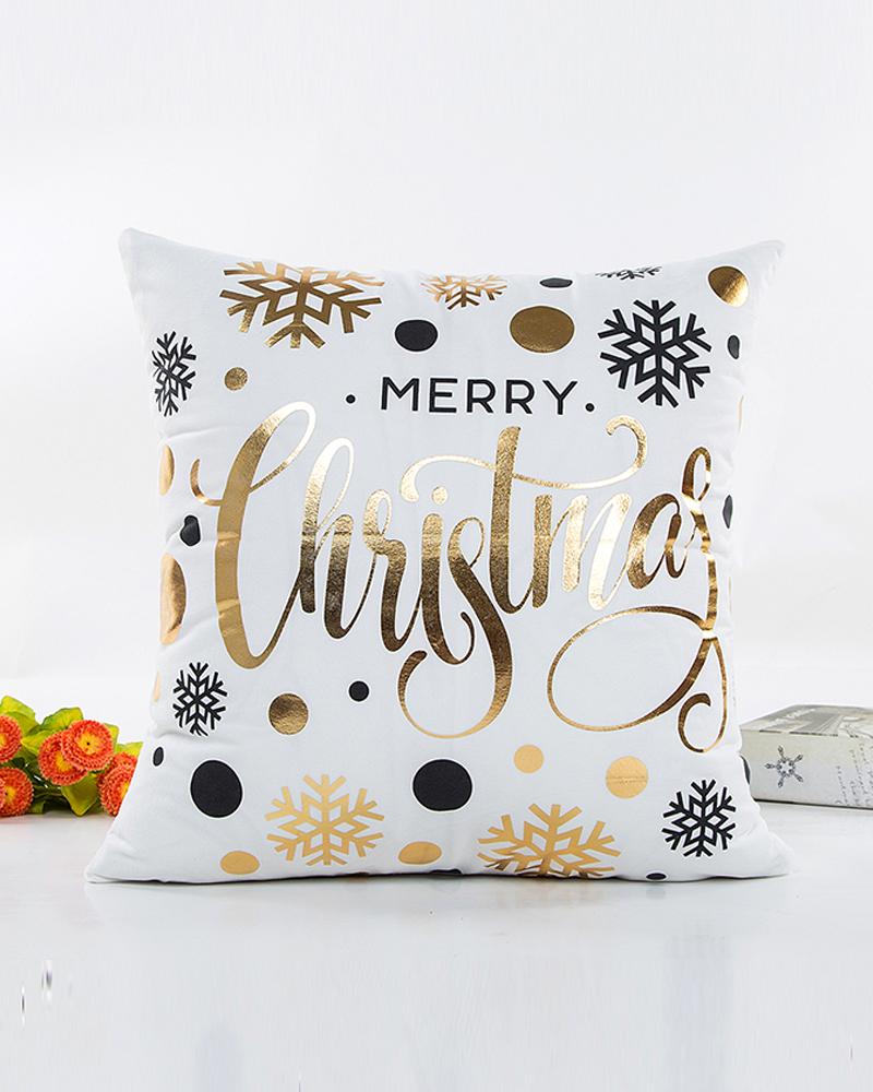 

Christmas Letter Snowflake Print Cushion Cover Without Filter, Style2