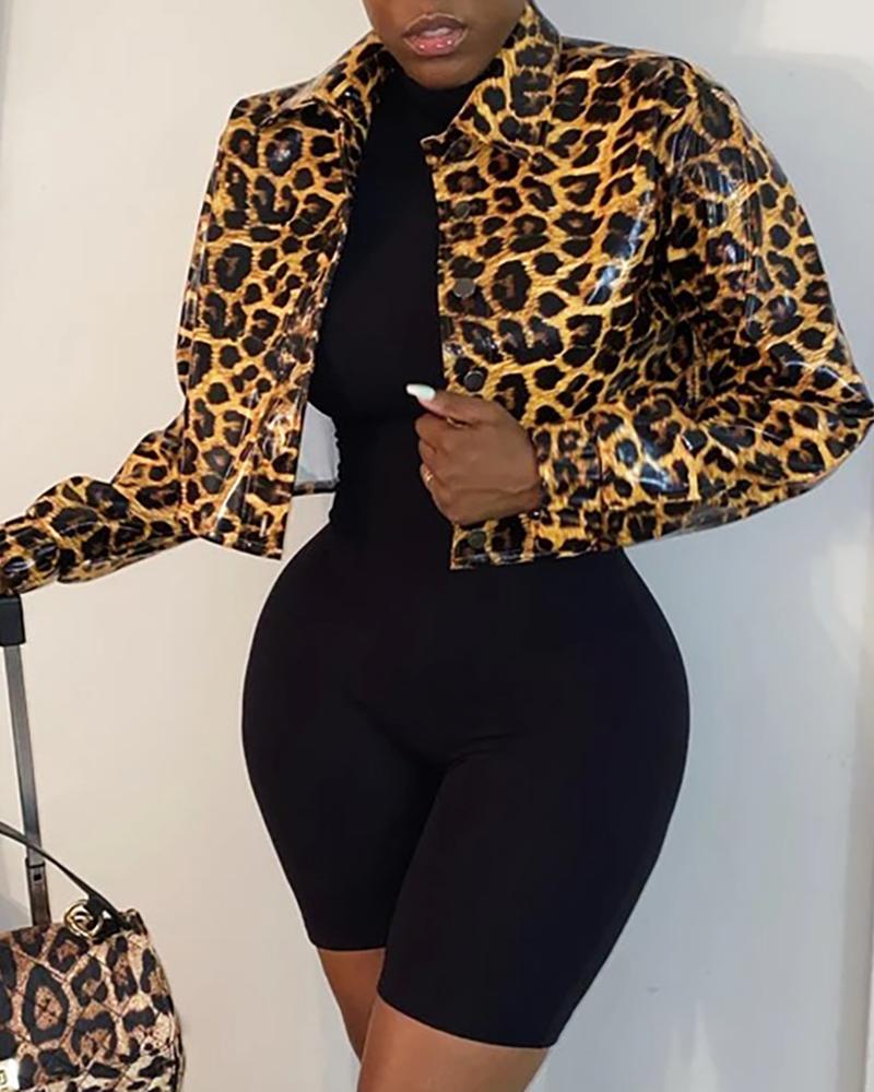 

Cheetah Print Long Sleeve PU Jacket, Yellow