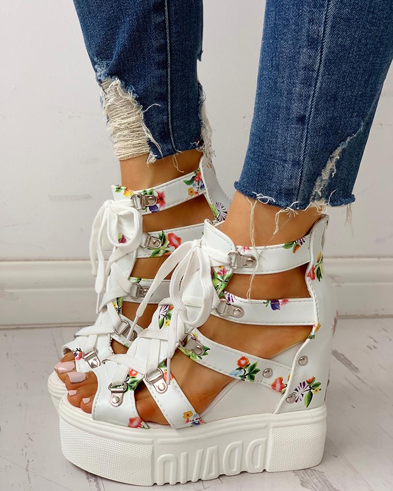 cut out lace up wedges
