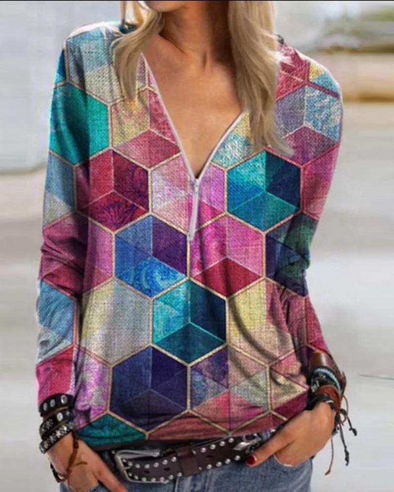 

Zipper Design Colorblock Long Sleeve Sweatshirt, Pink