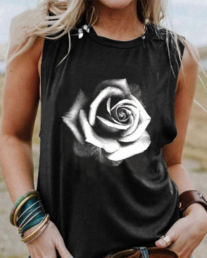 

Floral Print Sleeveless Top, Black