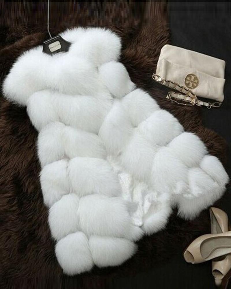 

Plain Fluffy Faux Fur Vest, White