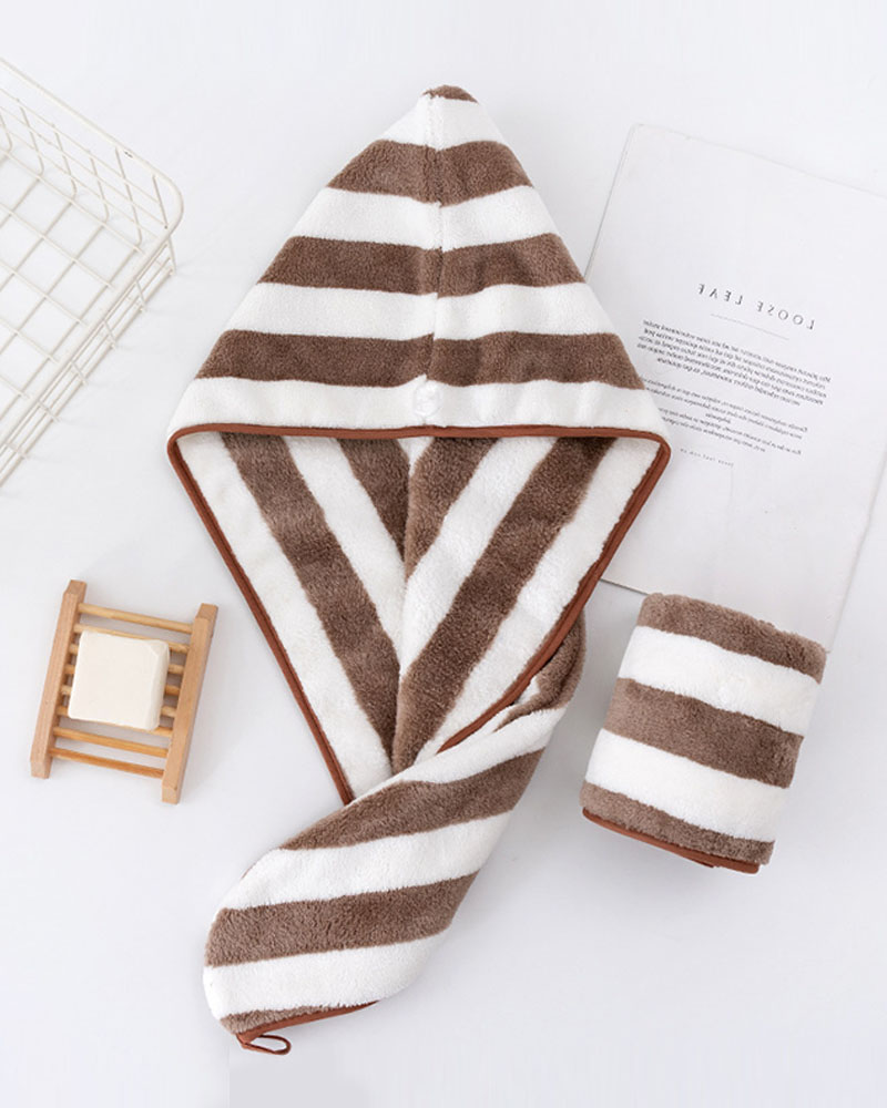 

Striped Colorblock Quick Magic Hair Dry Hat, Coffee