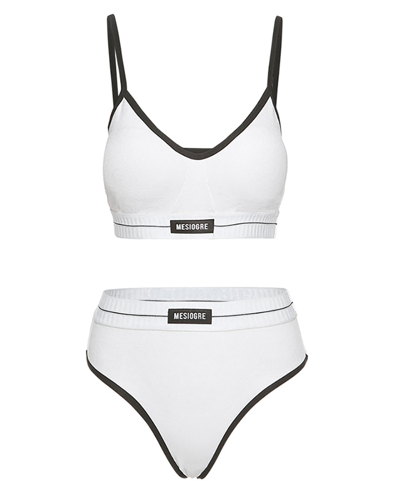 

Letter Print High Waist Sports Bra Sets, White