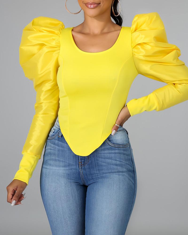 

Plain Gigot Sleeve Top, Yellow