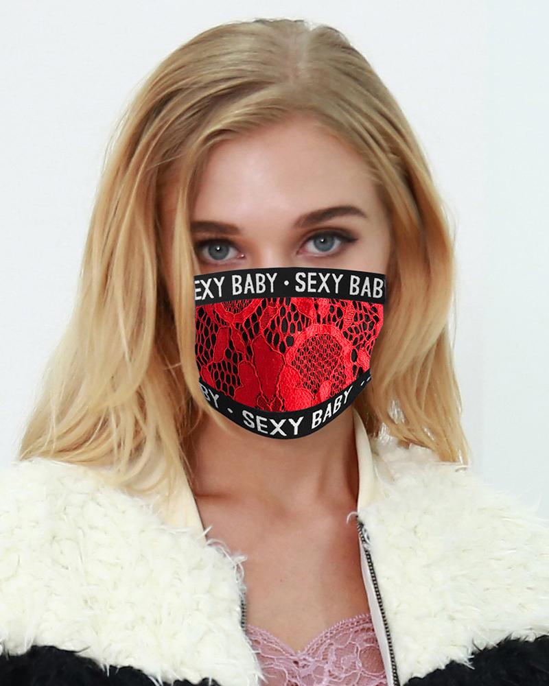 

Crochet Lace Letter Embroidery Breathable Face Mask, Red