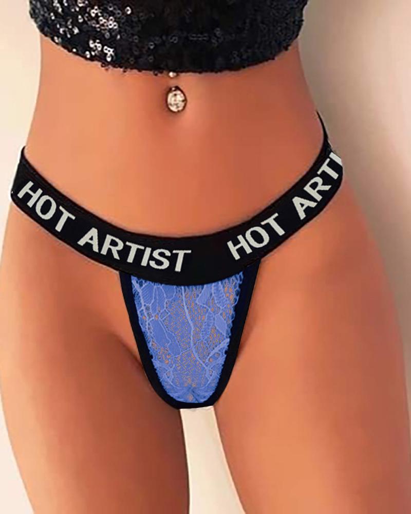 

Letter Print Eyelash Lace Panty, Blue