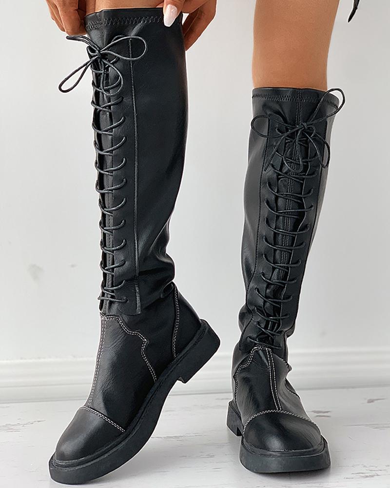 

Lace-up Plain Combat Boots, Black