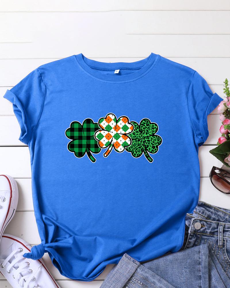 

Clover Print Casual T-shirt, Blue