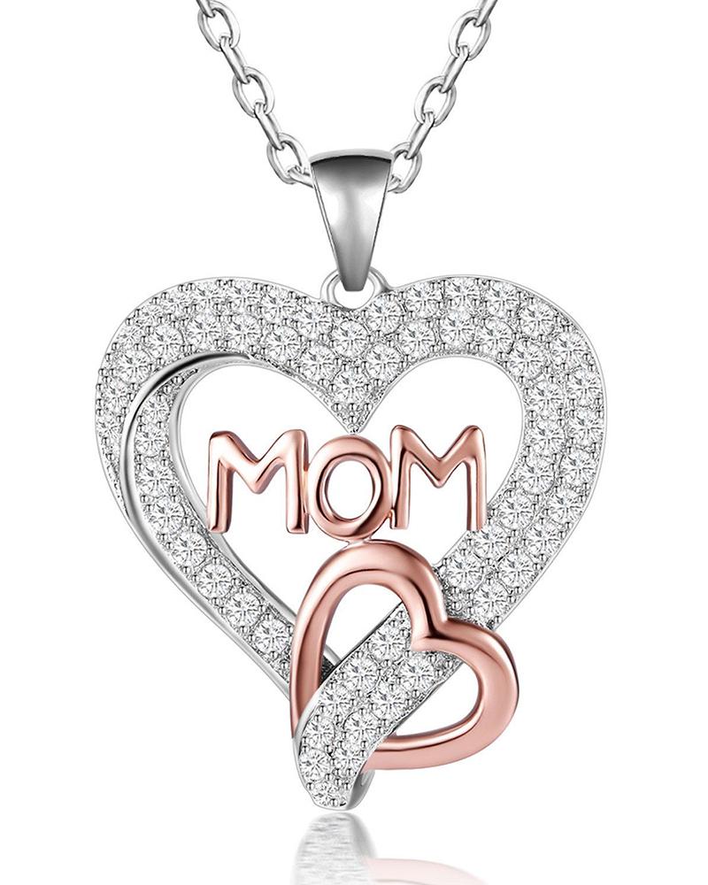 

1PCS Mother's Day Double Heart Letter Pattern Studded Pendant, Silver