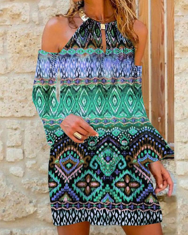 

Retro Patterns Print Long Sleeve Loose Dress, Multicolor