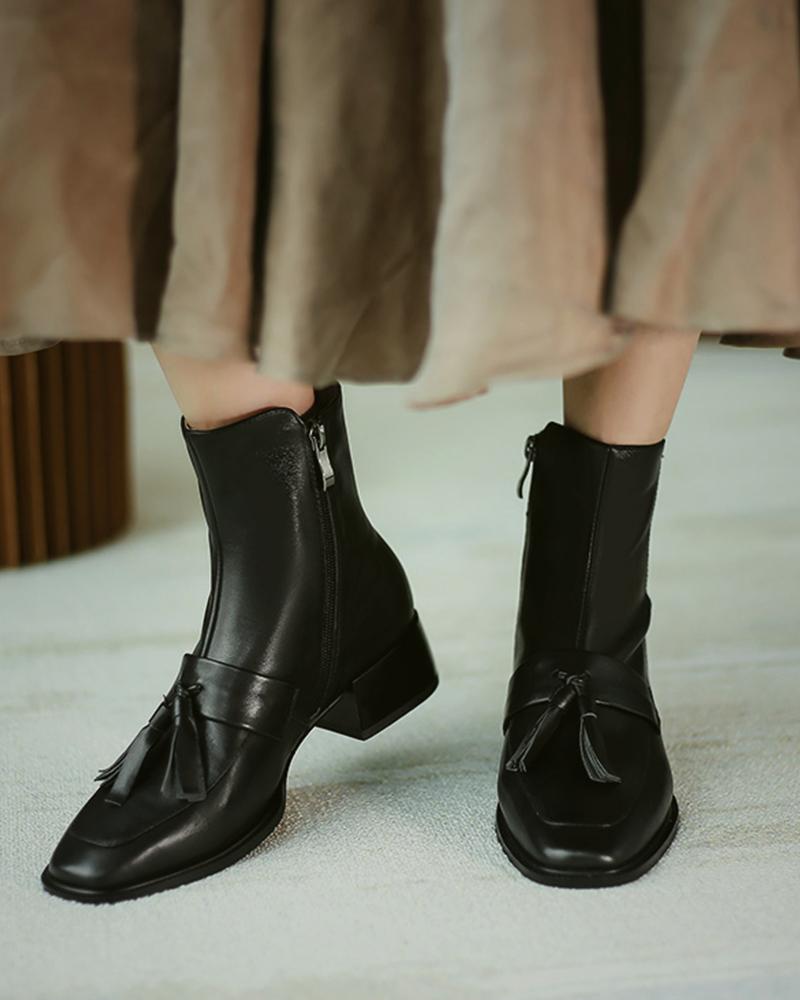 square toe low heel boots