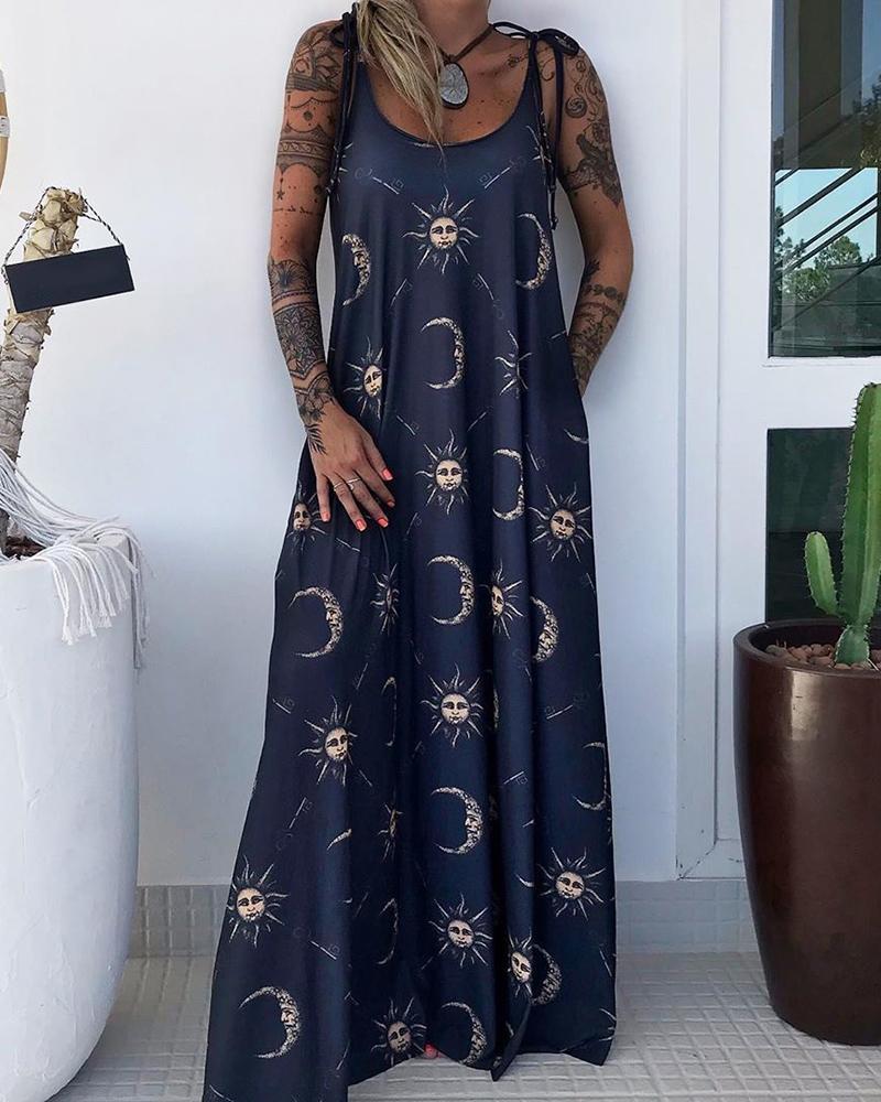 

Sun And Moon Print Maxi Dress, Purplish blue