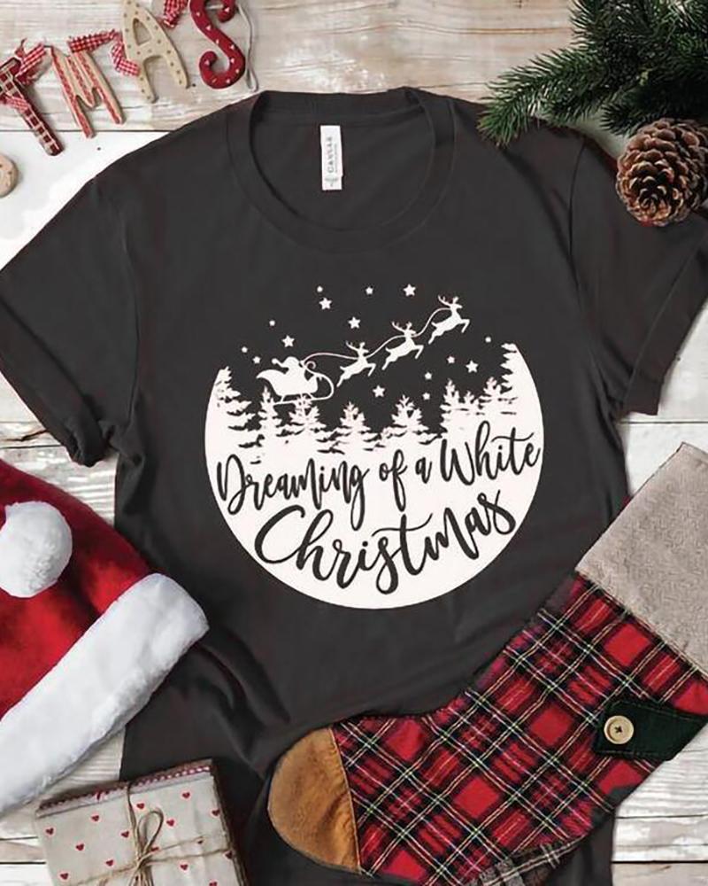 

Christmas Letter Print Short Sleeve T-shirt, Black