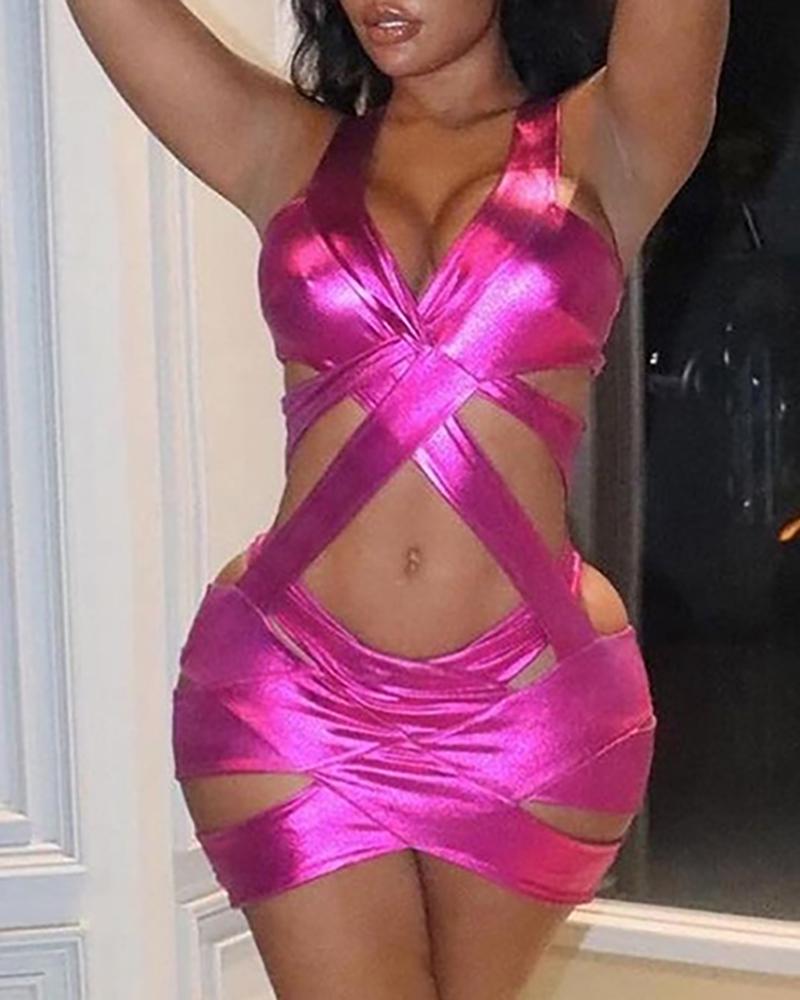 

Glitter Cutout Bandage Bodycon Dress, Hot pink