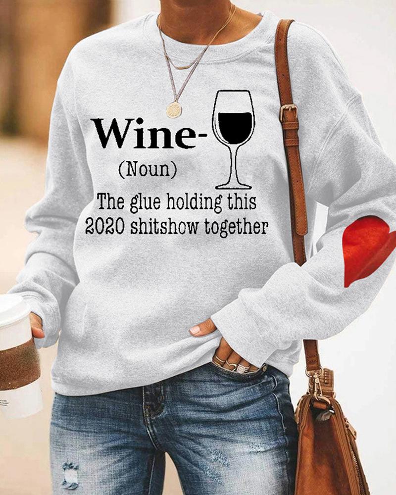 

Letter Graphic Heart Print Long Sleeve Sweatshirt, White